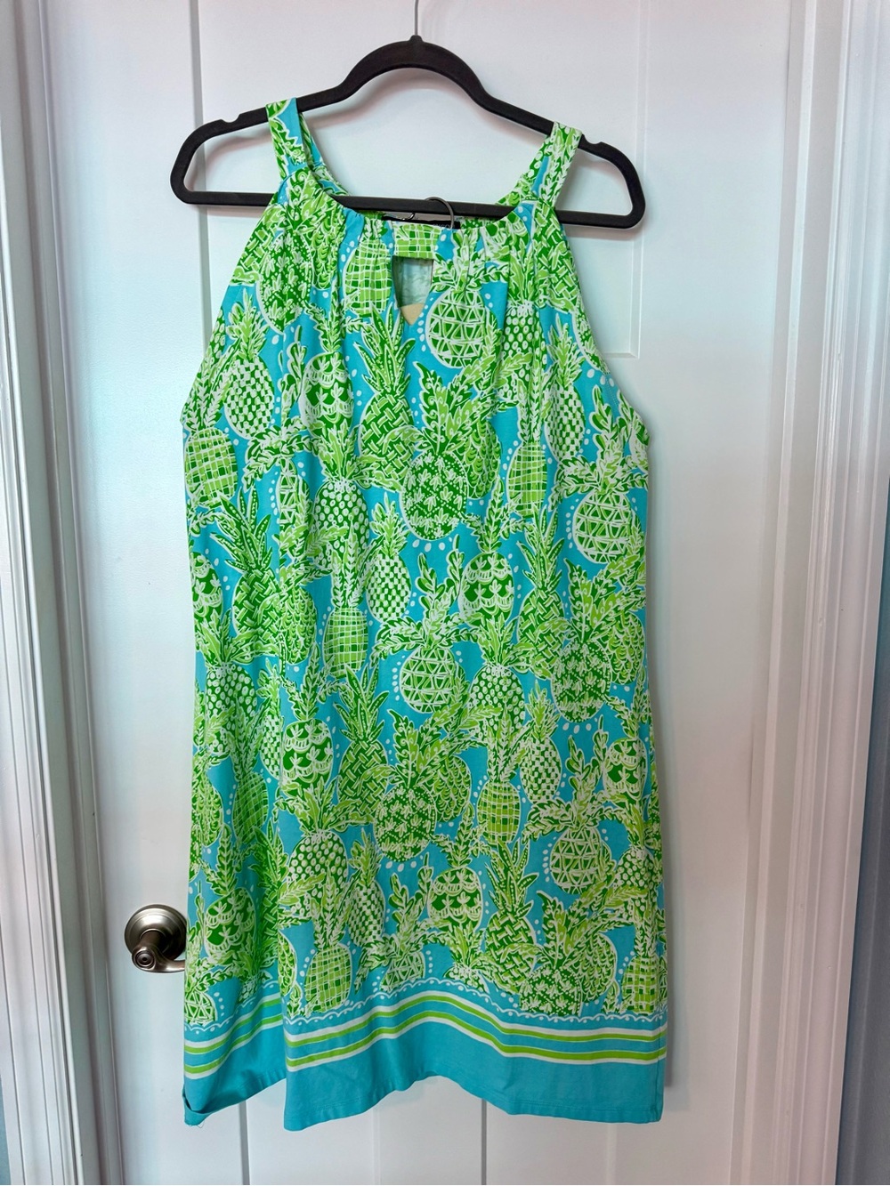 Sleeveless Pineapple Print Shift Dress - Turquoise & Lime